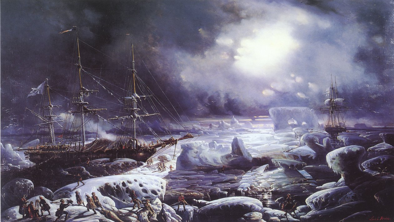 Astrolabe ja Zélée jäivät Australiaan valtamerelle helmikuussa 1838 tekijältä Louis Le Breton
