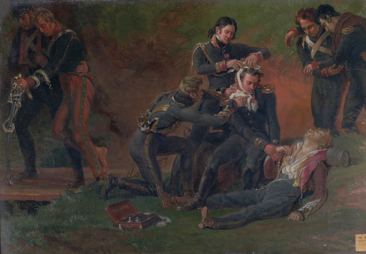 Paroni Jean Dominique Larrey (1766-1843) hoiti haavoittuneita Moskovan taistelussa, 7. syyskuuta 1812 tekijältä Louis Lejeune
