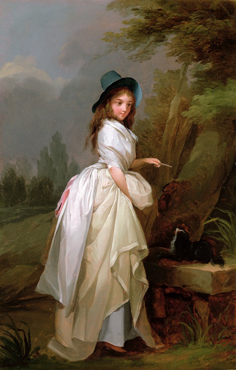 Nuori nainen kirjoittamassa puuta tekijältä Louis Leopold Boilly