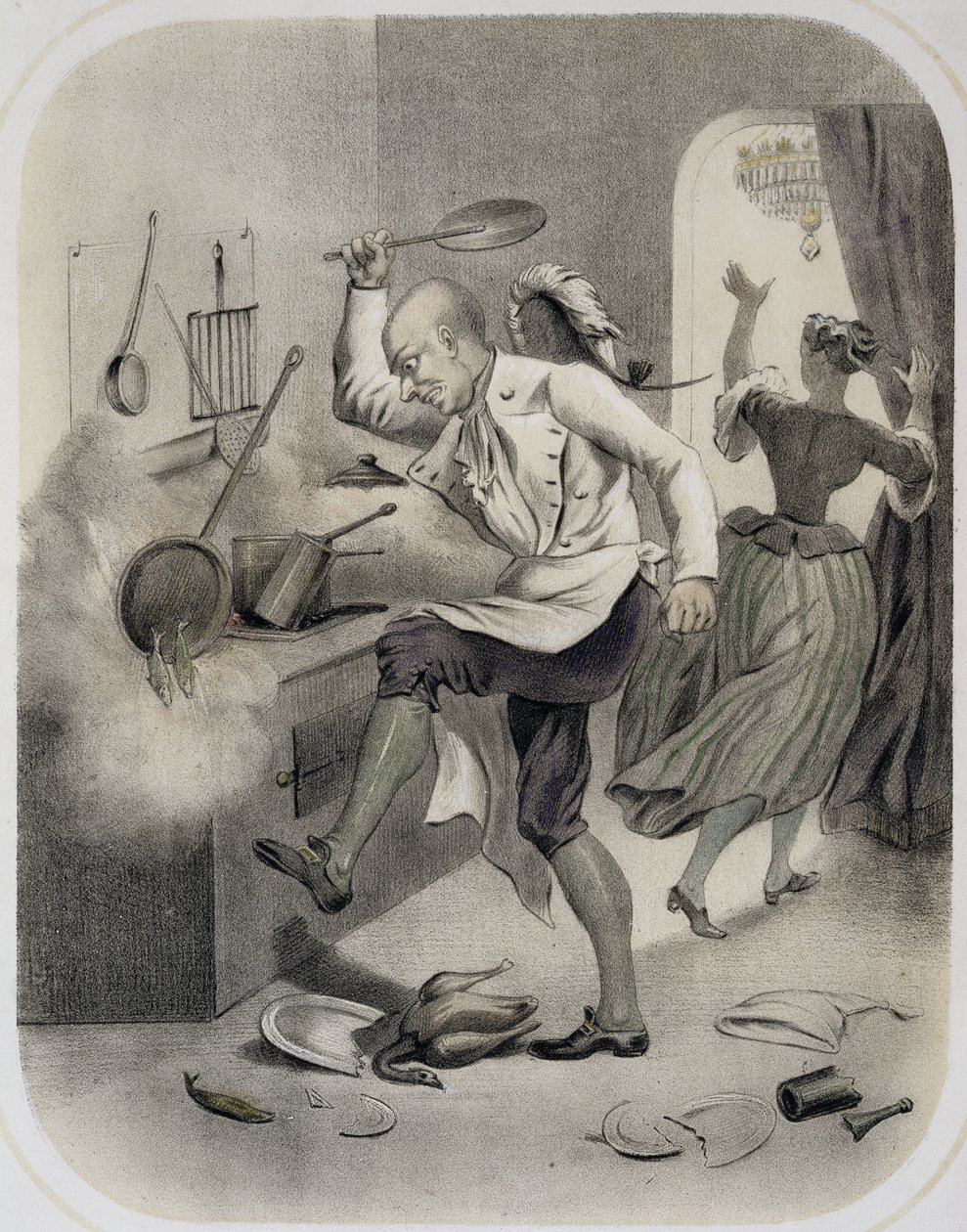 Viha keittiössä, sarjasta Seitsemän kuolemansyntiä kuvaava vedos, n. 1850 tekijältä Louis Leopold Boilly