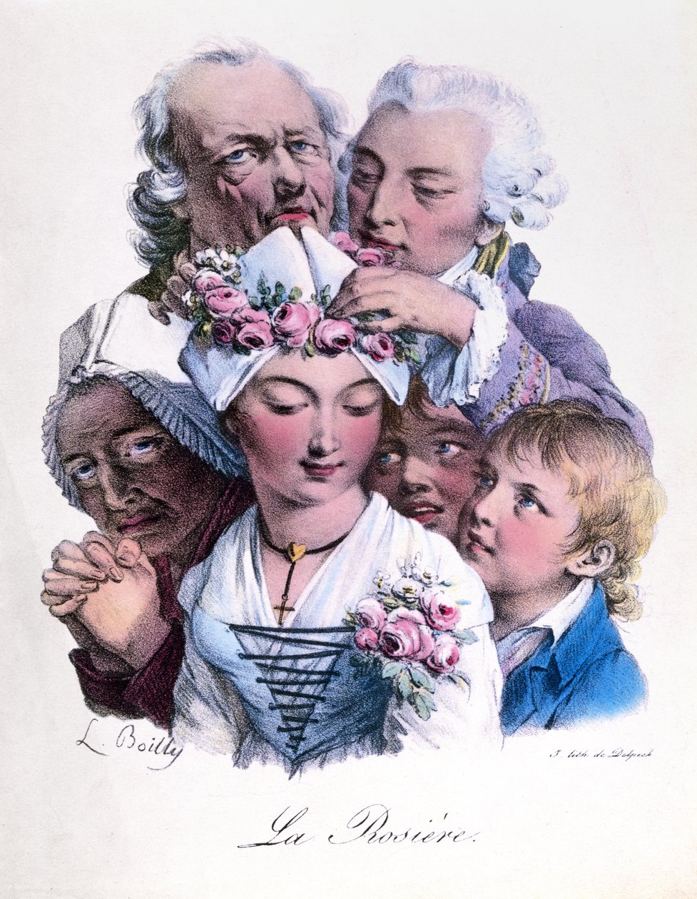 Hyveellinen neito kruunataan ruusuilla, n. 1825 tekijältä Louis Leopold Boilly