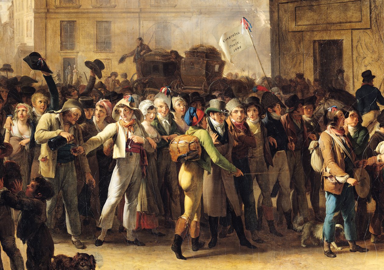 Vuoden 1807 varusmiehet marssivat Saint-Denisin portin ohi, yksityiskohta varusmiehistä (katso myös 92387) tekijältä Louis Leopold Boilly