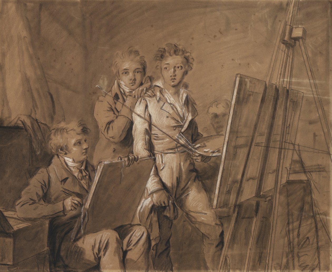 Kolme nuorta taiteilijaa studiossa tekijältä Louis Leopold Boilly