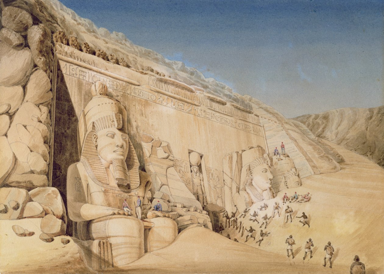 Ramses II:n suuren temppelin kaivaukset, Abu Simbel, 1819 tekijältä Louis M.A. Linant de Bellefonds
