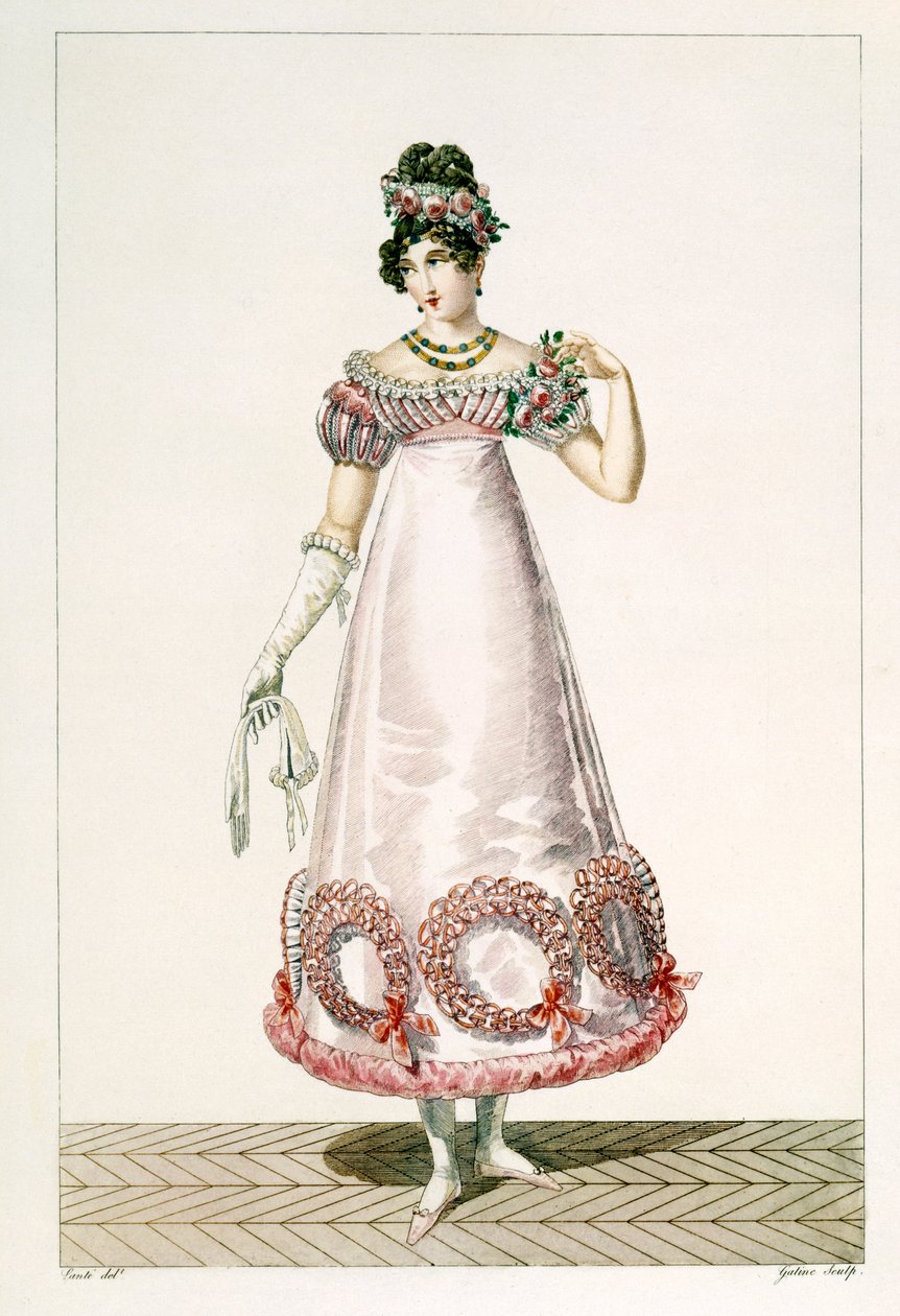 Naisten juhlamekko, kaiverrus Georges Jacques Gatine (1773-1831), 1780 tekijältä Louis Marie Lante