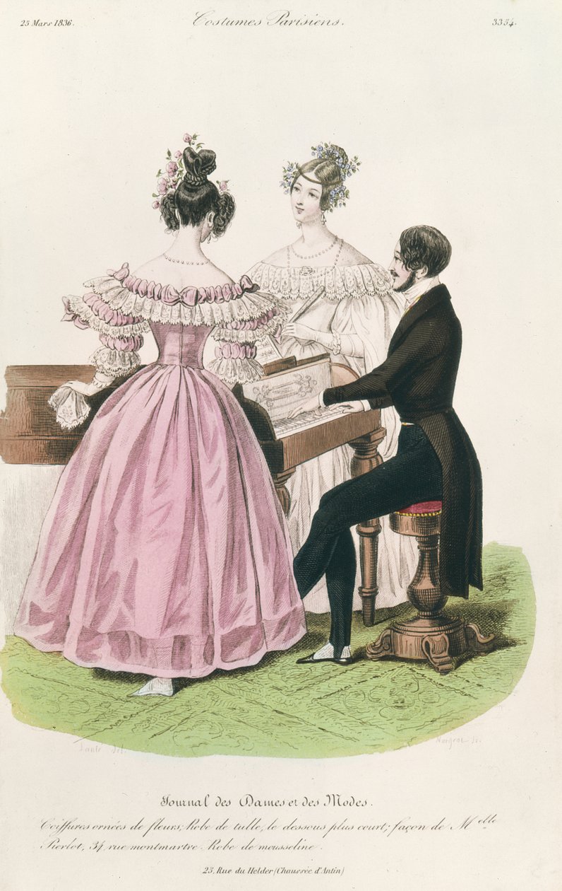 Muotilevy Journal des Dames et des Modesista, 23. maaliskuuta 1836 tekijältä Louis Marie Lante