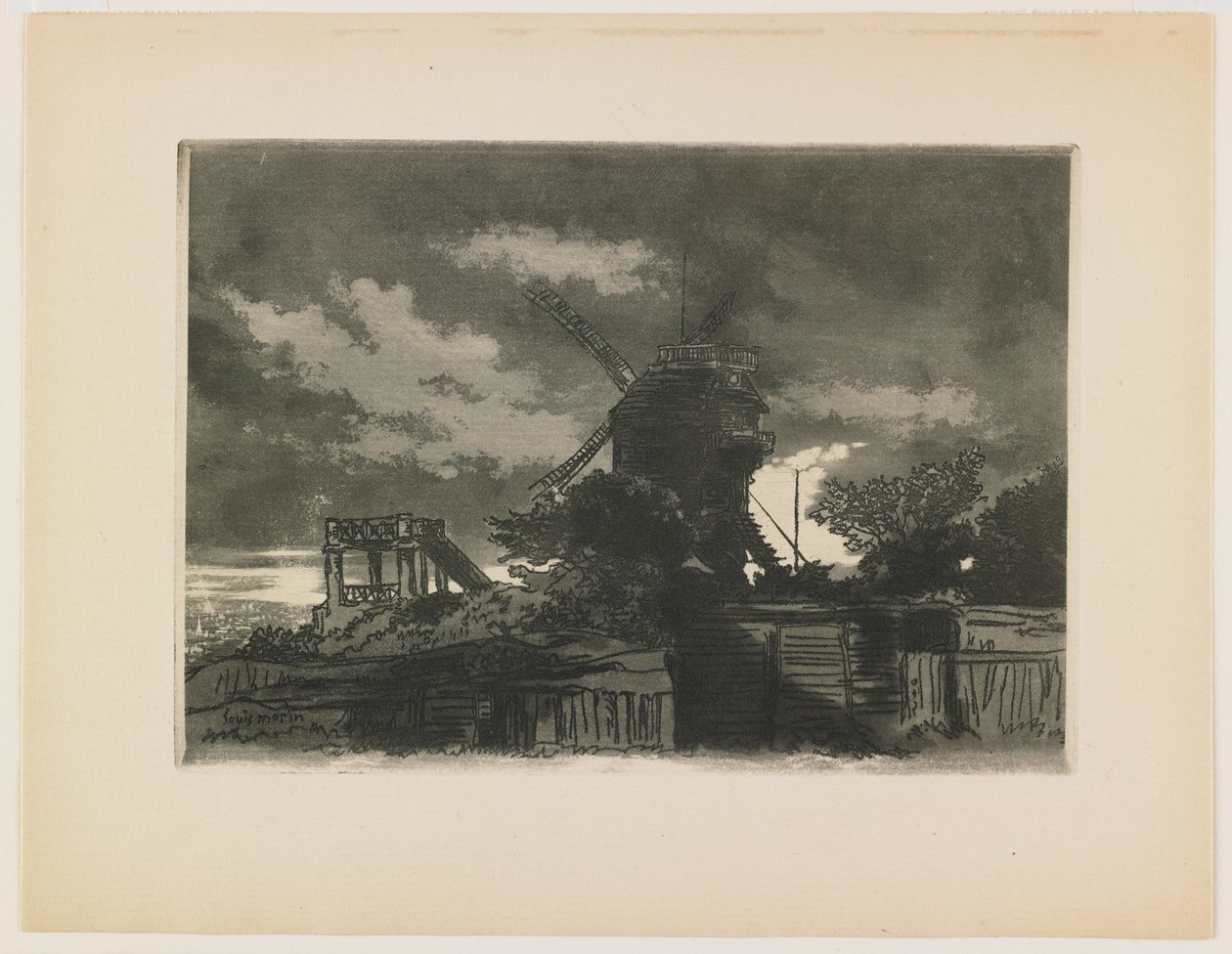 La fin de Montmartre, 1905 (etsaus ja akvatinta) tekijältä Louis Morin