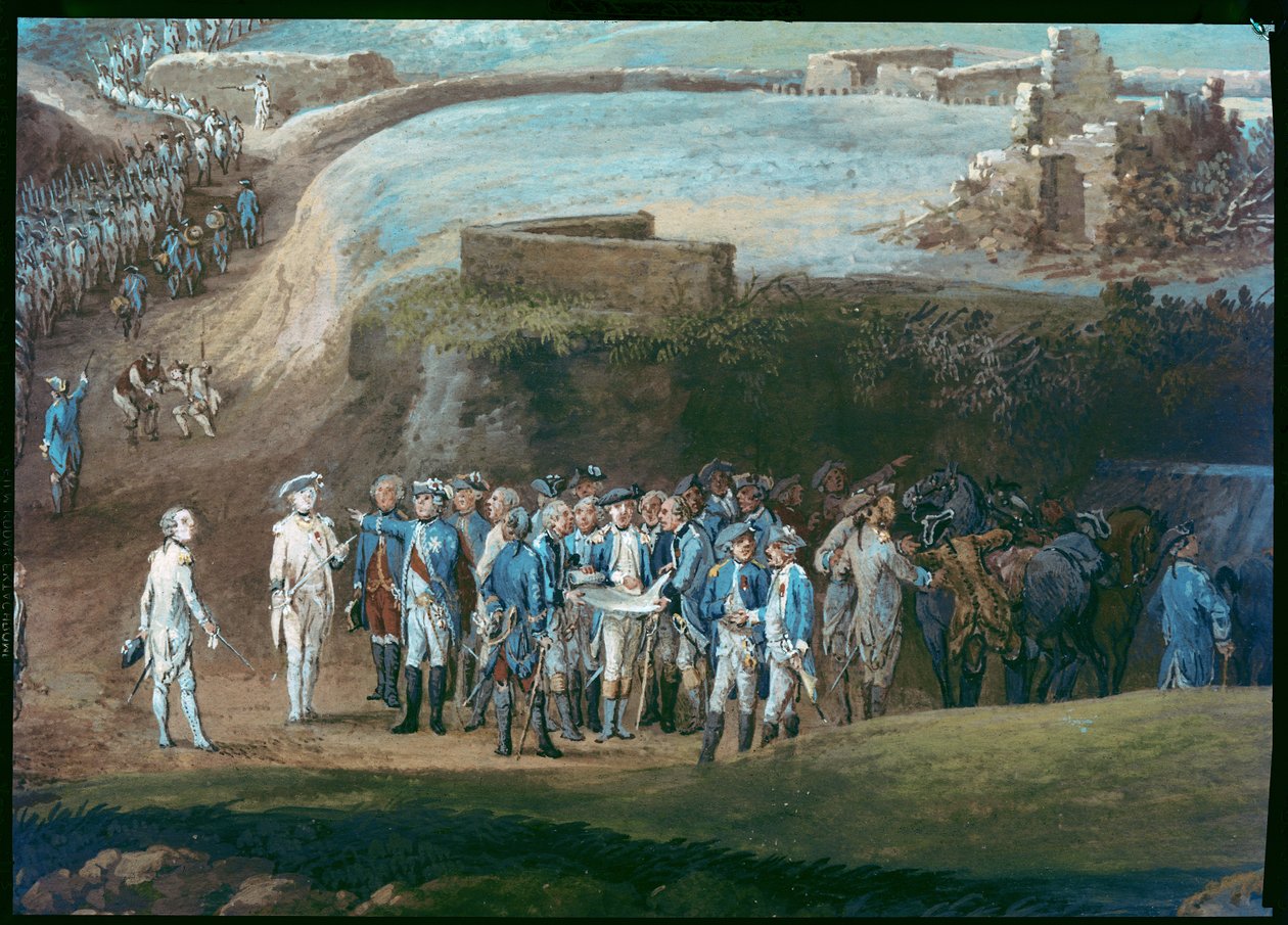 Yorktownin piiritys, 1.-17. lokakuuta 1781, yksityiskohta keskusryhmästä, 1784 tekijältä Louis Nicolas van Blarenberghe