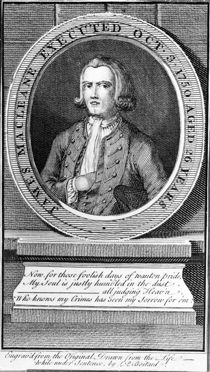 James Macleane teloitettiin 3. lokakuuta 1750 26 vuoden iässä, 1750 tekijältä Louis Philippe Boitard