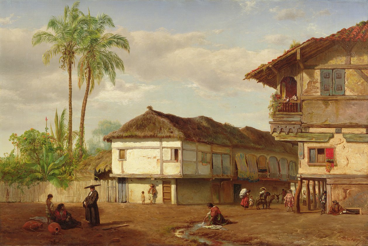 Guayaquilin katunäkymä, Ecuador, 1859 tekijältä Louis Rémy Mignot