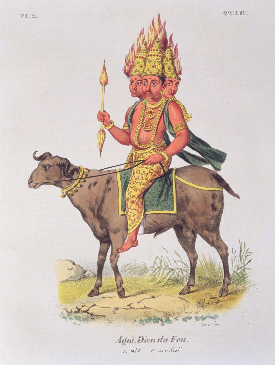 Agni, tulen jumala, kaiverrus Charles Etienne Pierre (1785-1836) tekijältä Louis Thomas Bardel