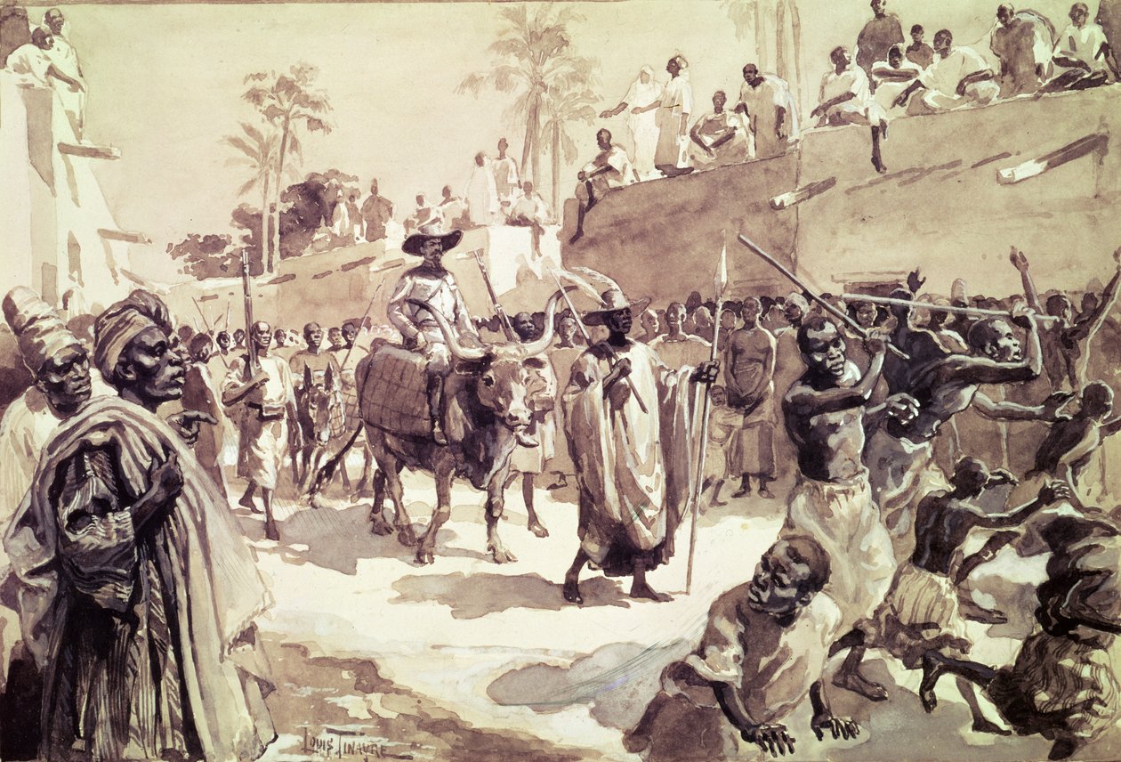 Kapteeni Louis Gustave Bingerin (1856-1936) sisäänkäynti Kongiin vuonna 1888 (wc paperilla) tekijältä Louis Tinayre
