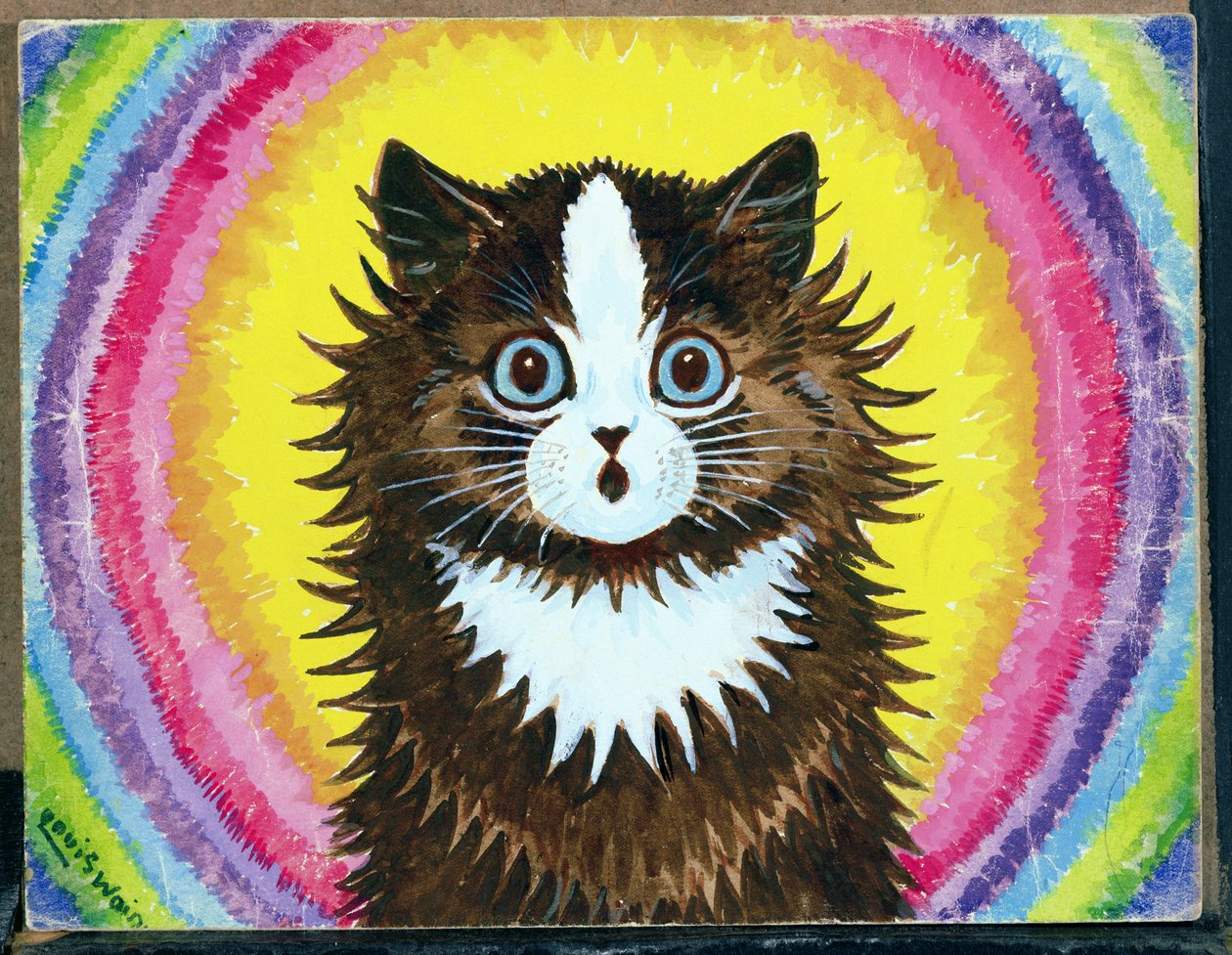 Kissa sateenkaaressa (wc ja guassi paperilla) tekijältä Louis Wain