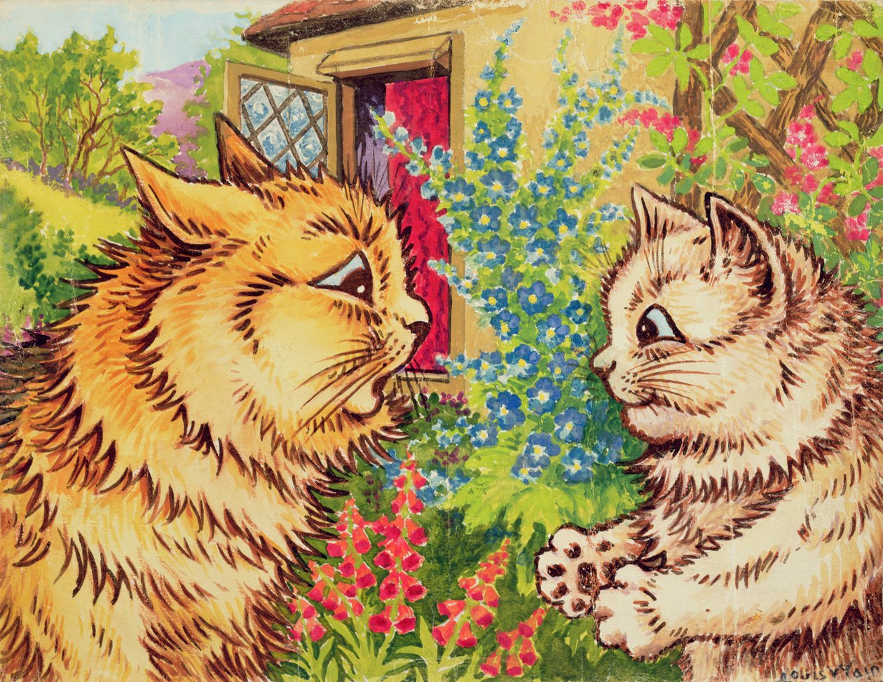 Kissat puutarhassa tekijältä Louis Wain