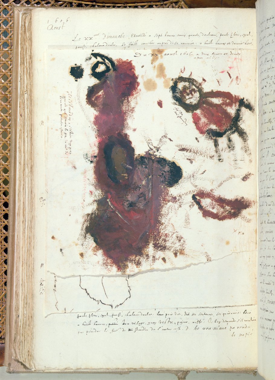 Doodles, jonka Ranskan tuleva kuningas Ludvig XIII teki 4-vuotiaana lapsena 20. elokuuta 1606 (muste paperille) tekijältä Louis XIII