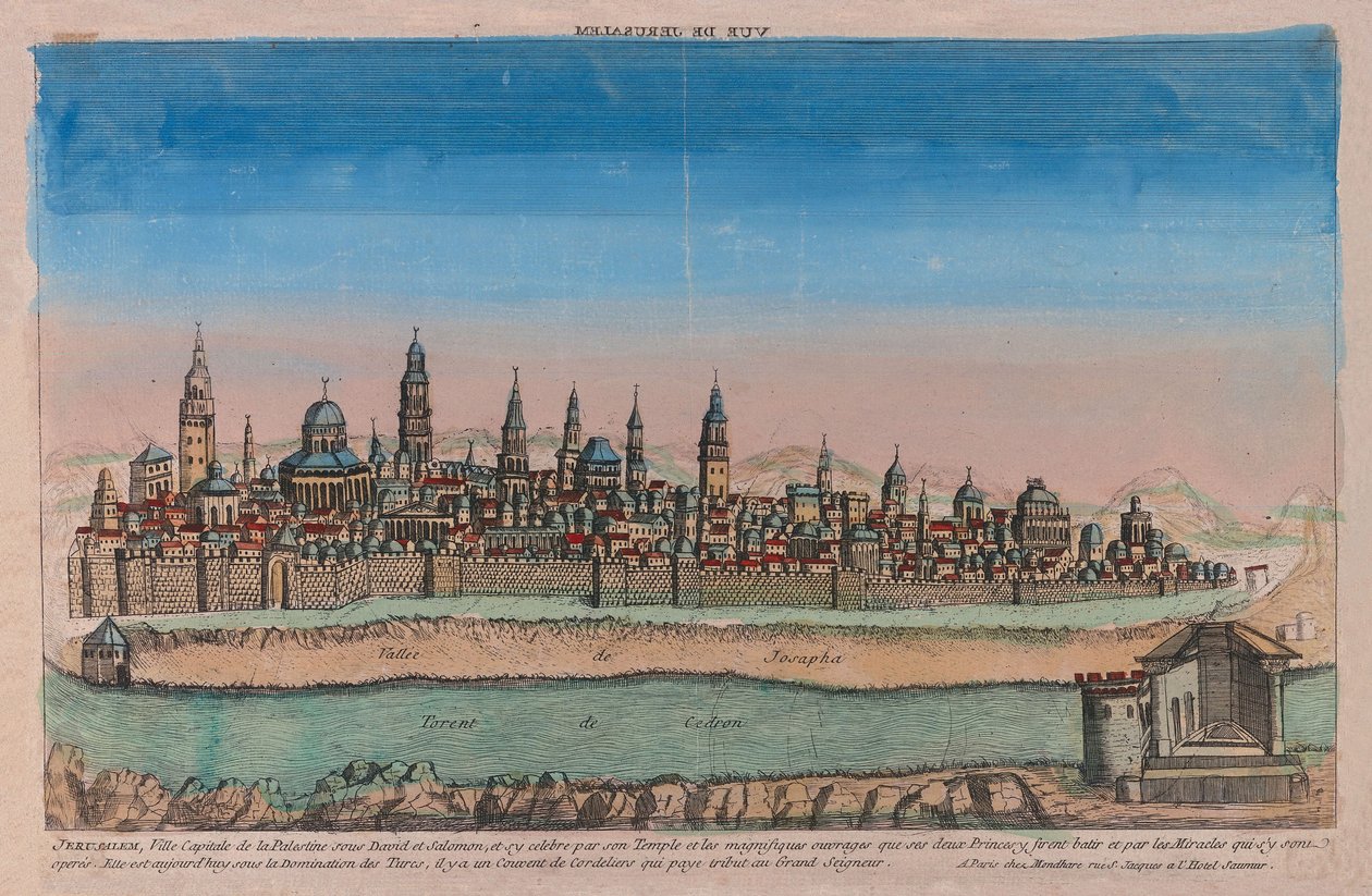 Näkymä Jerusalemista, 1770 (käsinvärinen kaiverrus) tekijältä Louis Joseph Mondhare