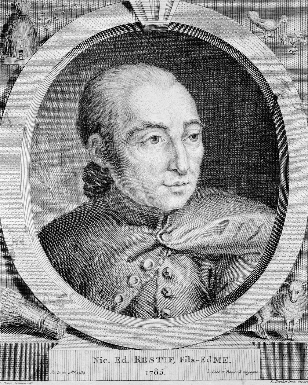 Nicolas Edme Restif de La Bretonnen (1734-1806) muotokuva (myös Retif de La Bretone) - Binet, kaiverrus tekijältä Louis (after) Binet