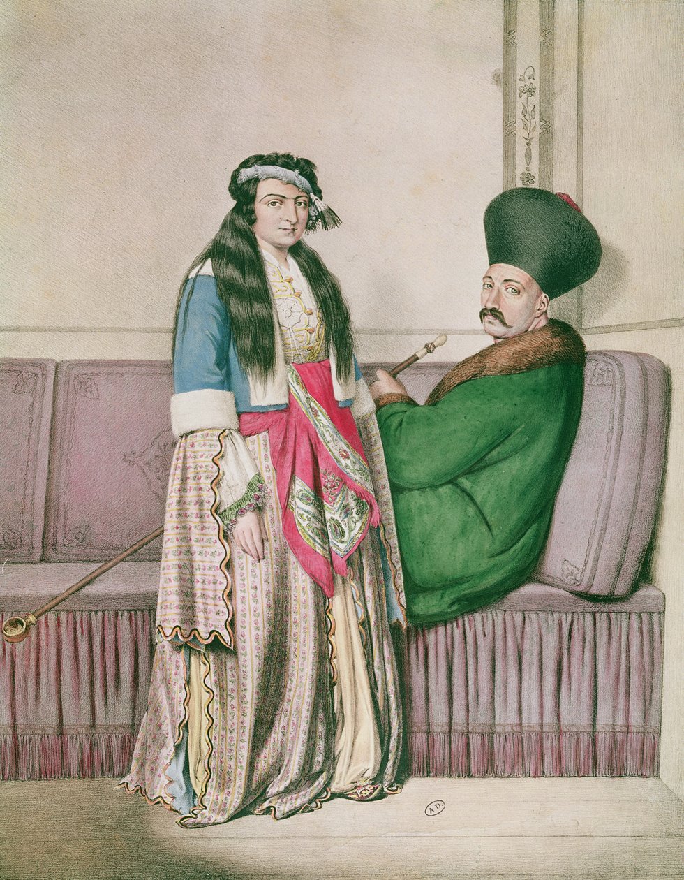Armenian prinssi ja hänen vaimonsa, Lemercierin kaivertama "Voyage a Athenes et Constantinopoli", kirjoittanut ja kuvittanut Dupre tekijältä Louis (after) Dupre