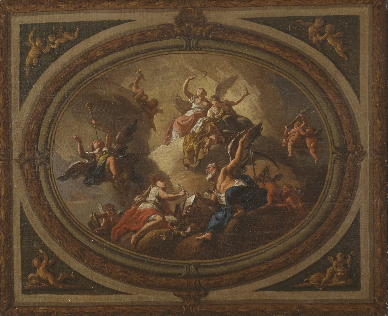 Luonnos soikealle katolle, n. 1705 (öljy kankaalle) tekijältä Louis (after) Laguerre