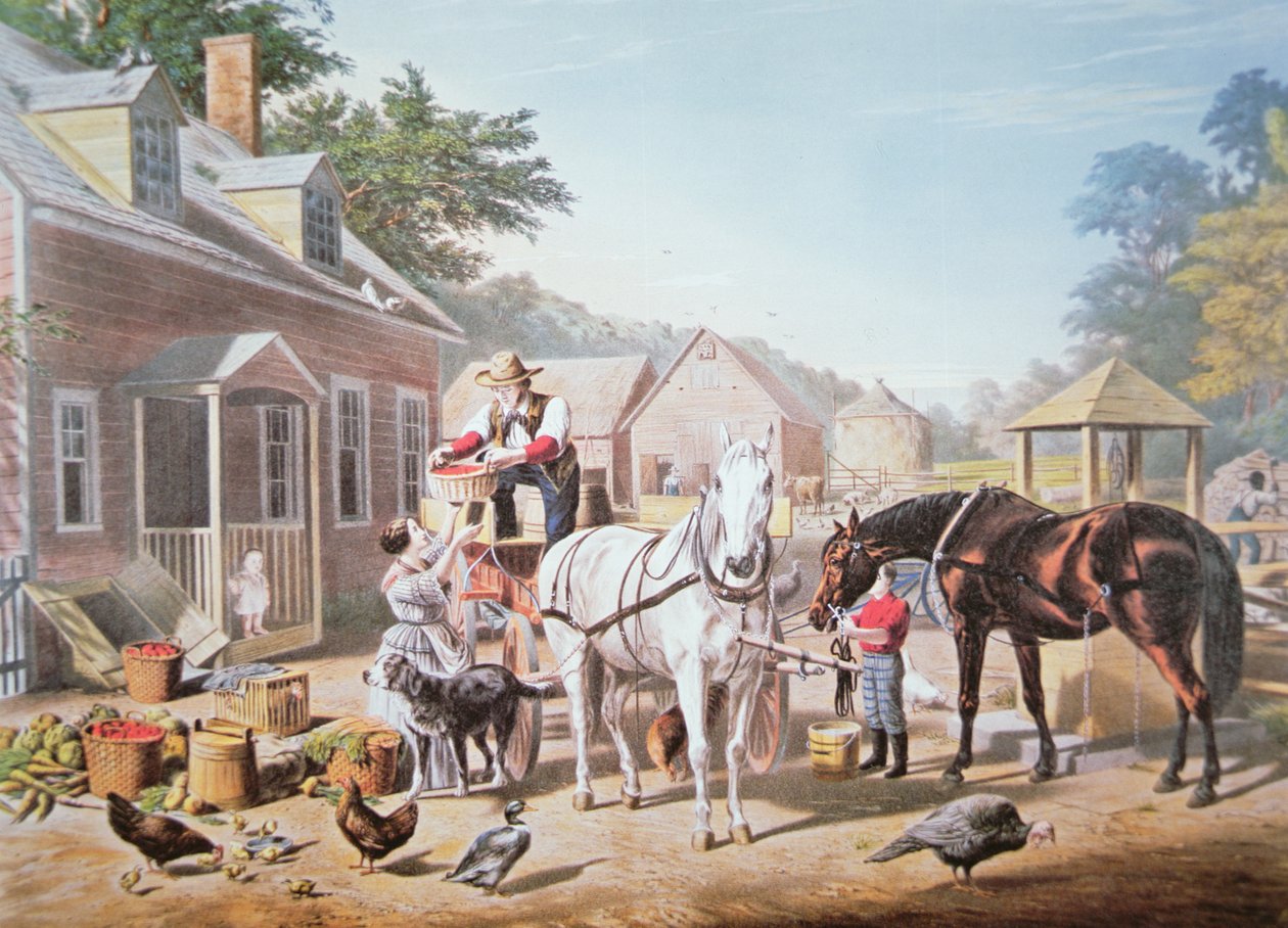 American Scenes: Preparing for Market, julkaisija N. Currier tekijältä Louis (after) Maurer