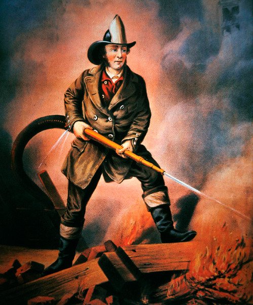 The American Fireman: Facing the Enemy, julkaisija Currier & Ives tekijältä Louis (after) Maurer