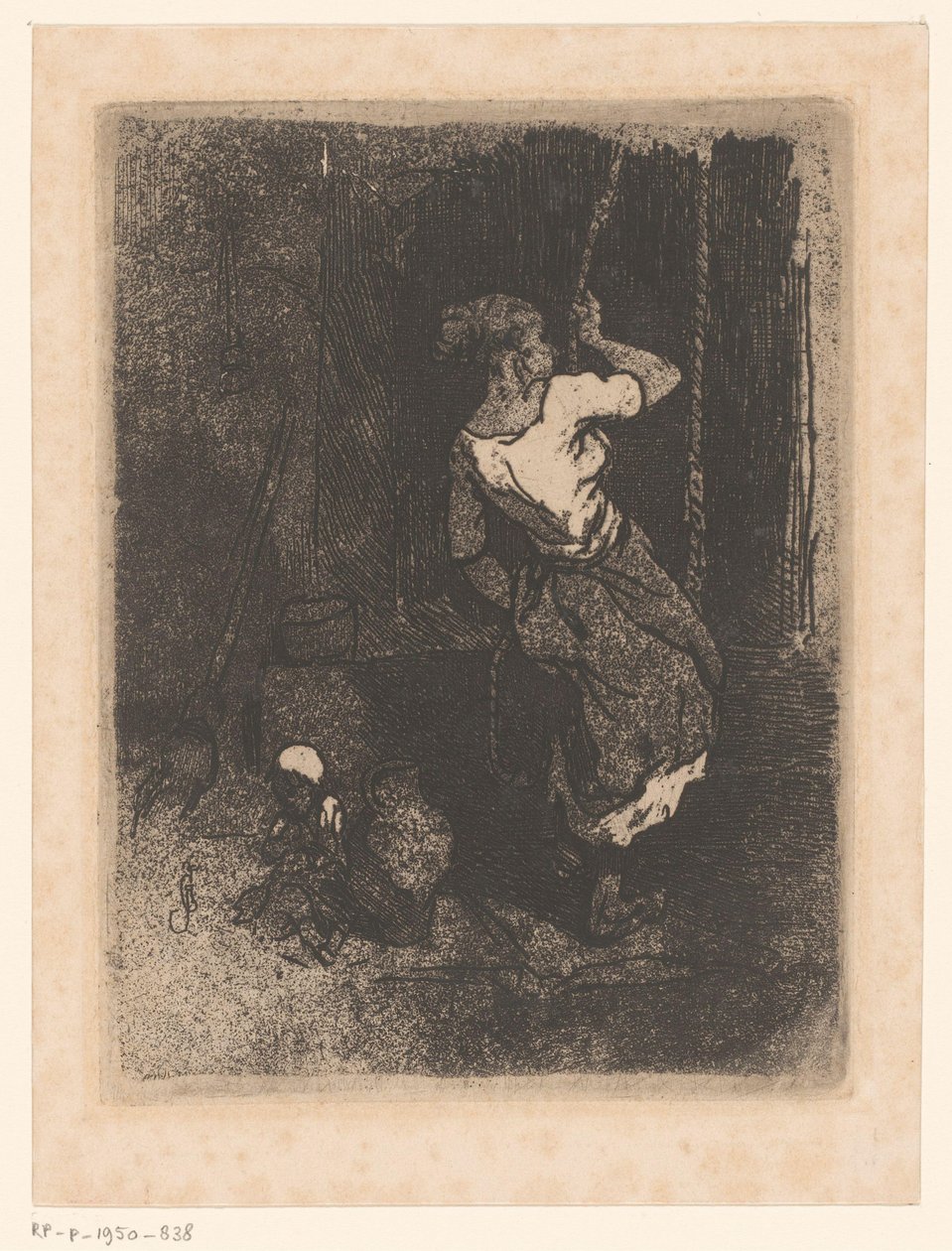 Nainen saa vettä kaivosta, vieressä istuva lapsi tekijältä Louis Adolphe Hervier (attributed to)