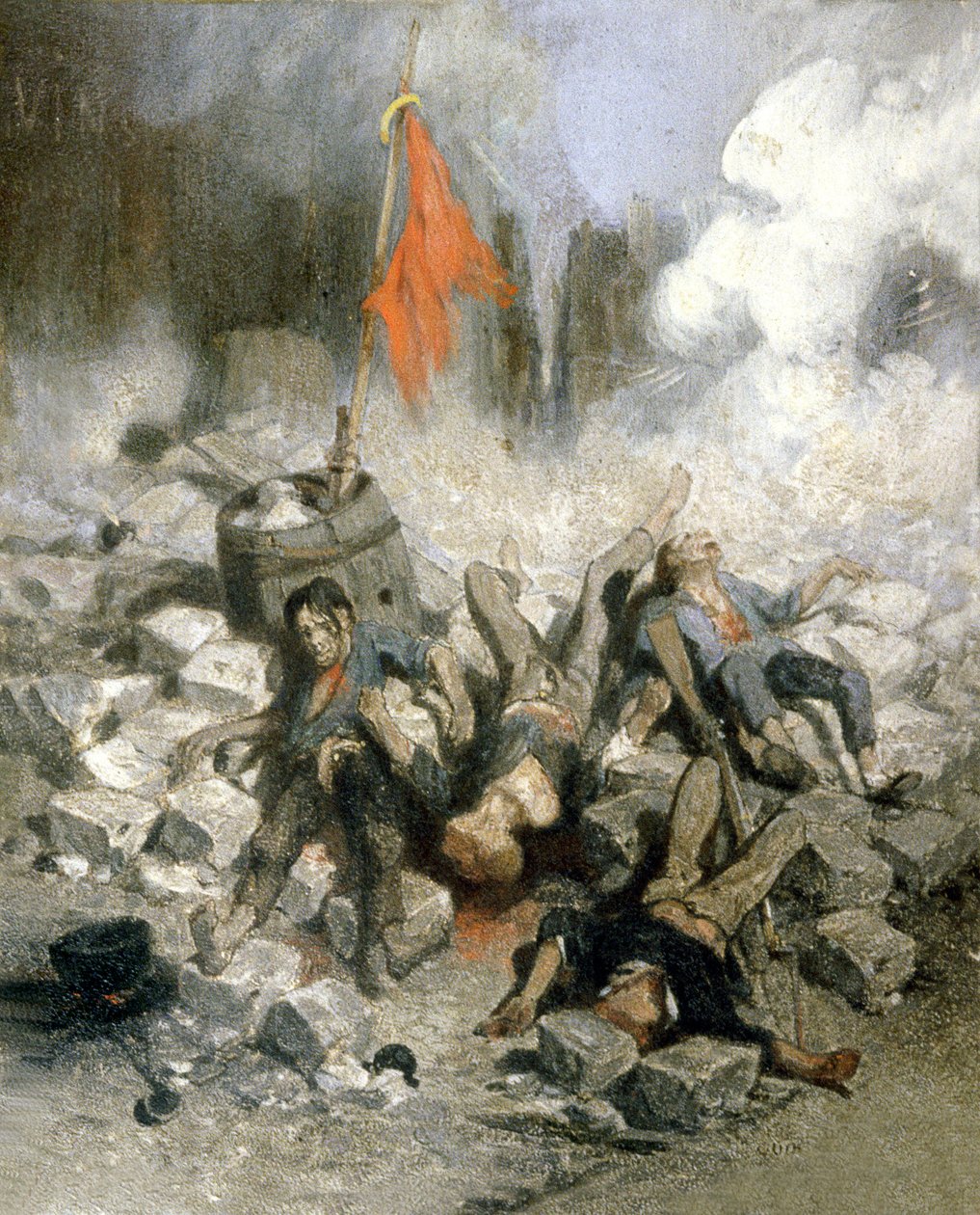 1848 vallankumous: barrikadit Pariisissa (öljy levylle) tekijältä Louis Adolphe Hervier