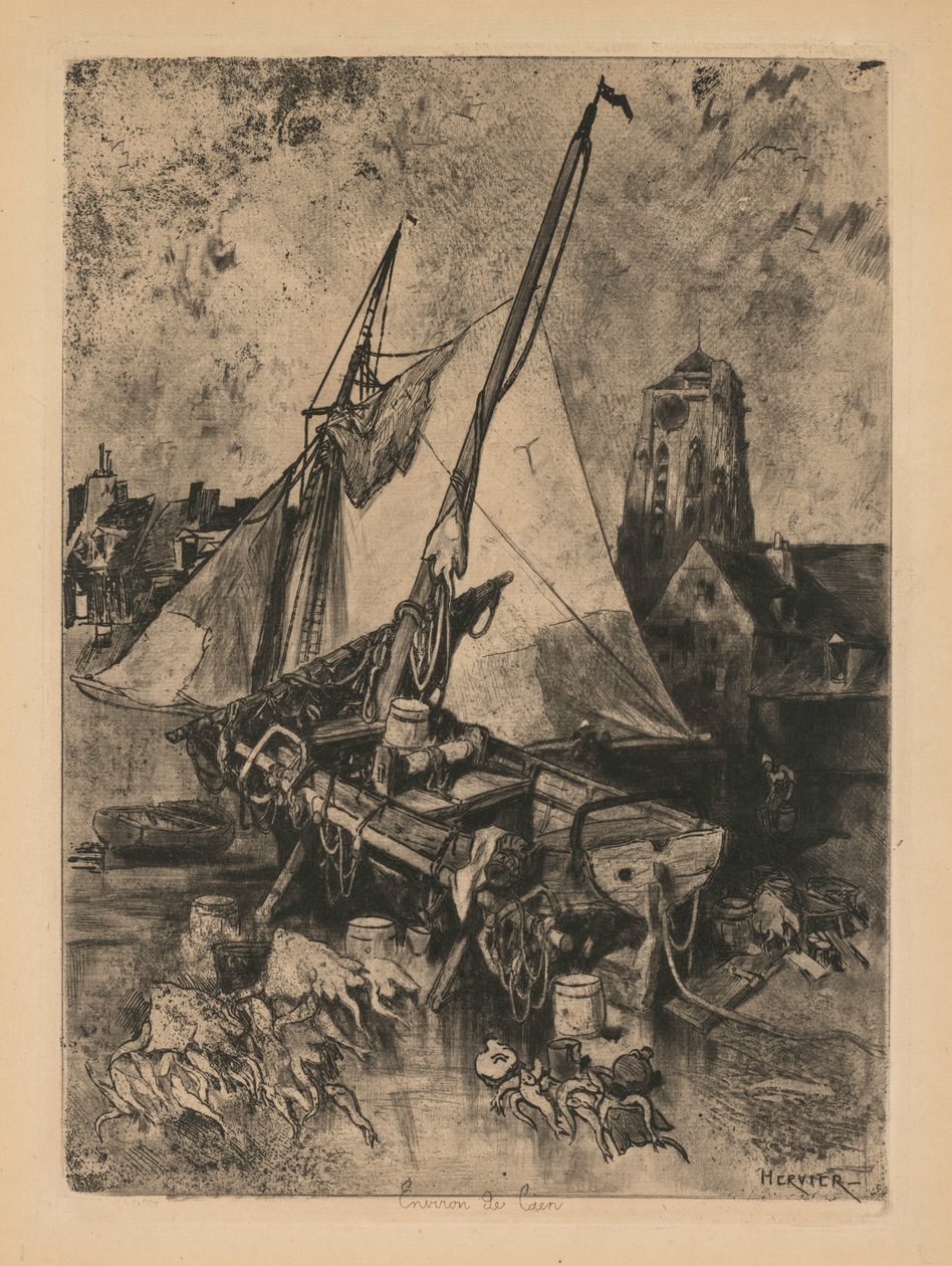 Kalastusveneet, Normandia Environ de Caen, n. 1862-1864. tekijältä Louis Adolphe Hervier