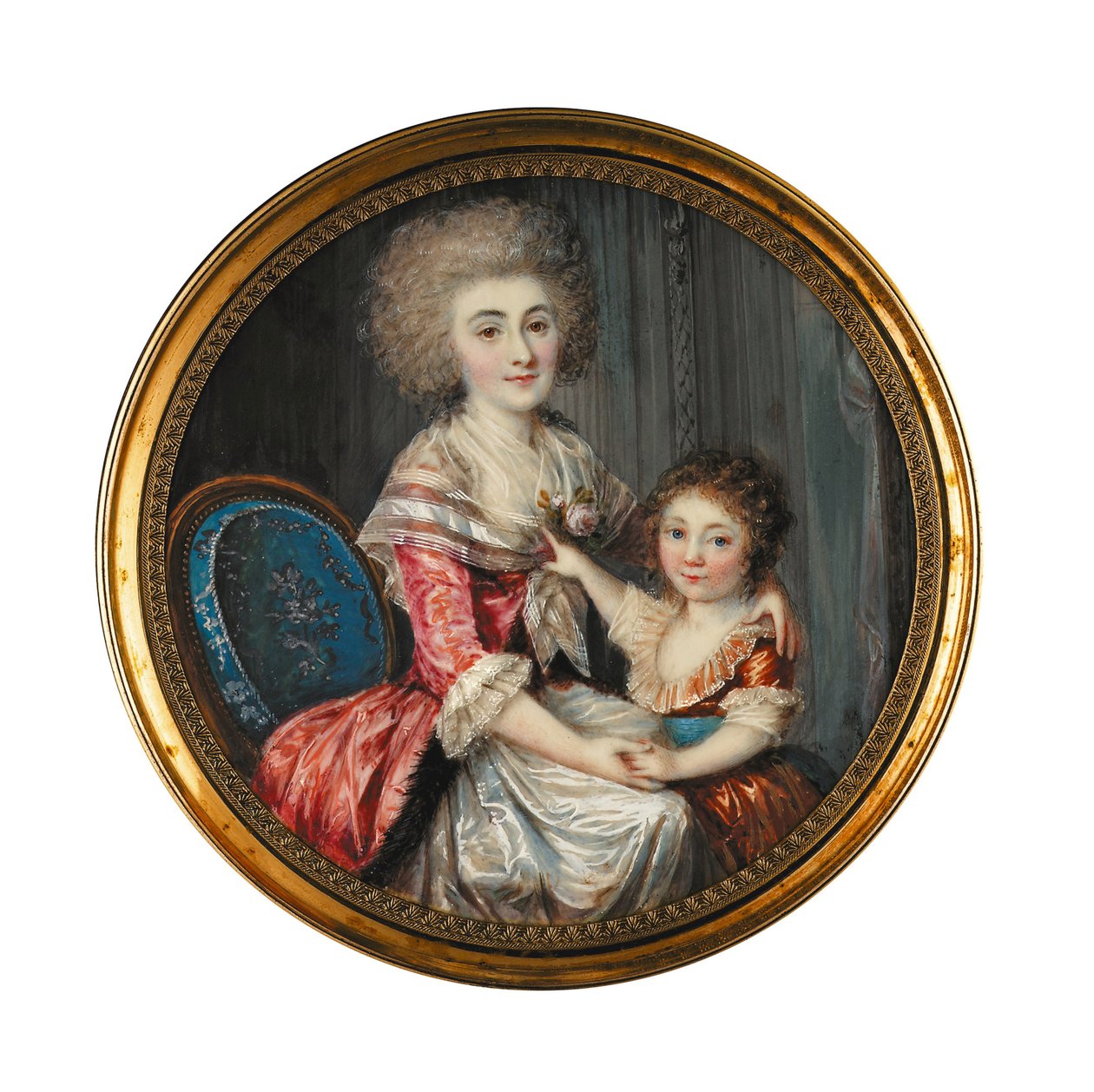 Nuori nainen nimeltä Madame de Genlis, syleilee poikaansa tekijältä Louis Andre Fabre