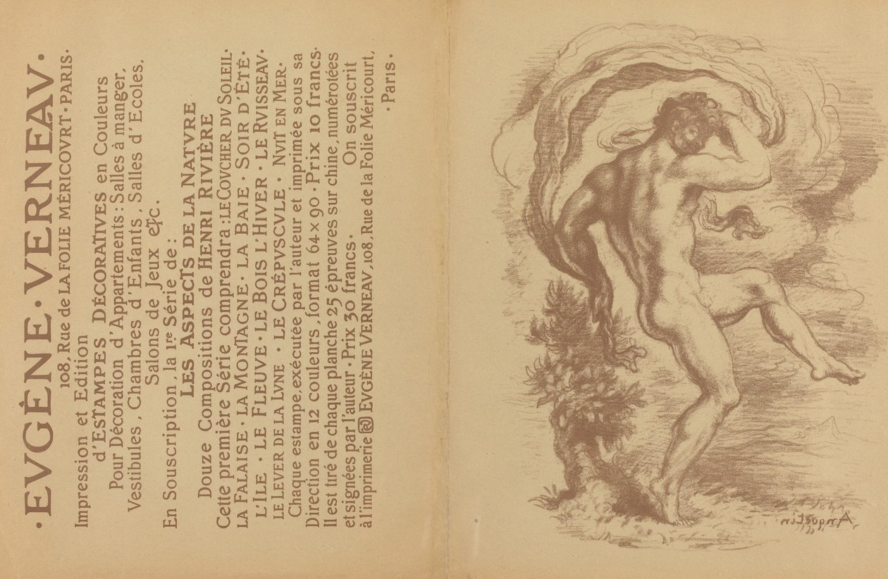 Tanssiva alastonkuva ja mainos Eugène Verneaun koristekuviin [verso], 1897. tekijältä Louis Anquetin