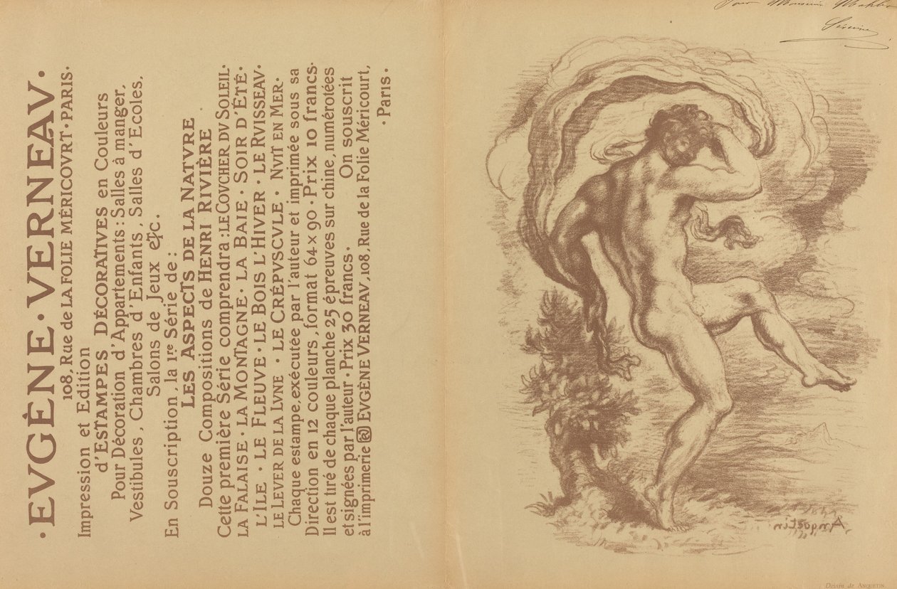Tanssiva alastonkuva ja mainos Eugène Verneaun koristekuviin [verso], 1897. tekijältä Louis Anquetin