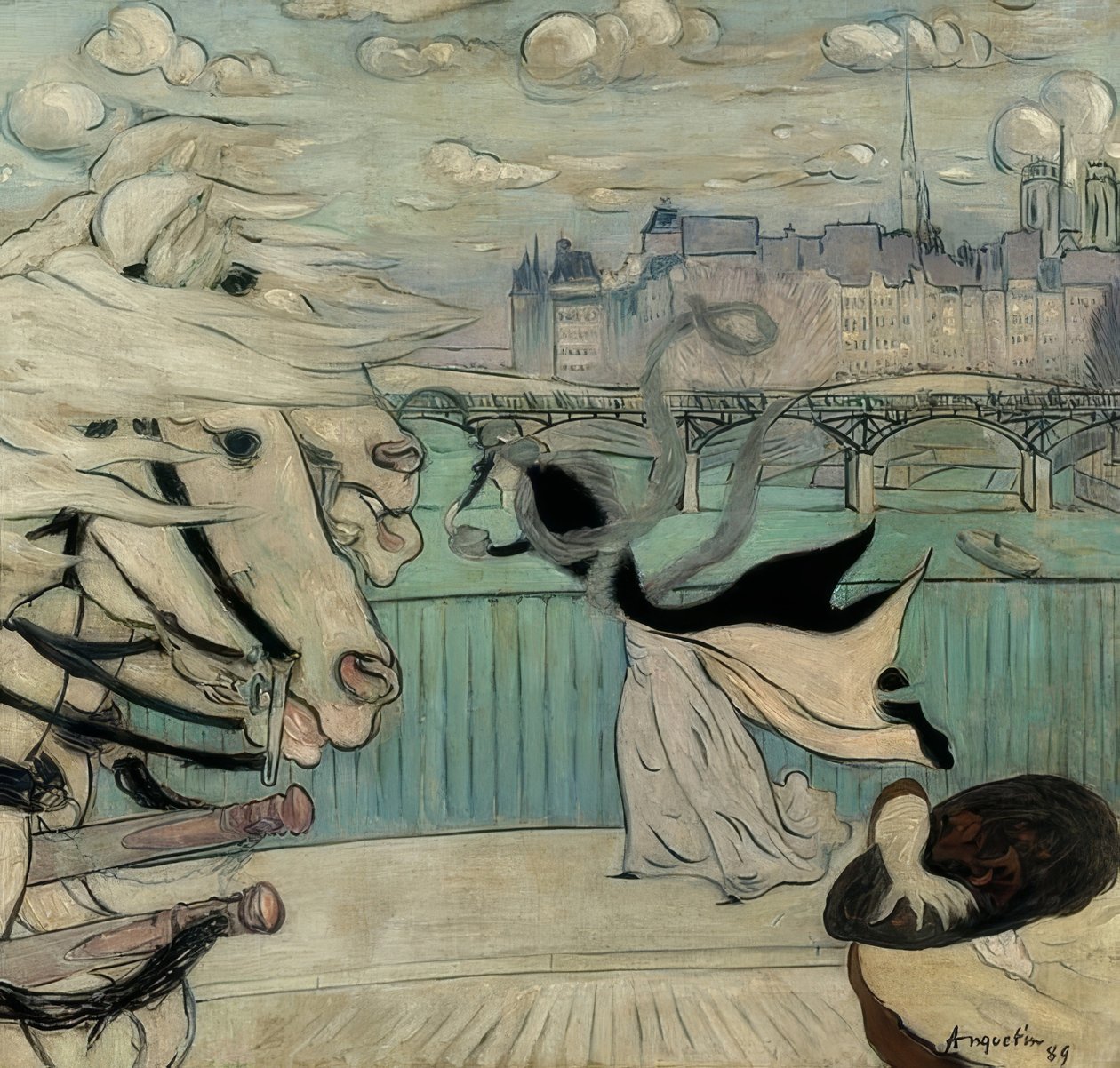 Tuulenpuuska Seinen sillalla. 1889 tekijältä Louis Anquetin