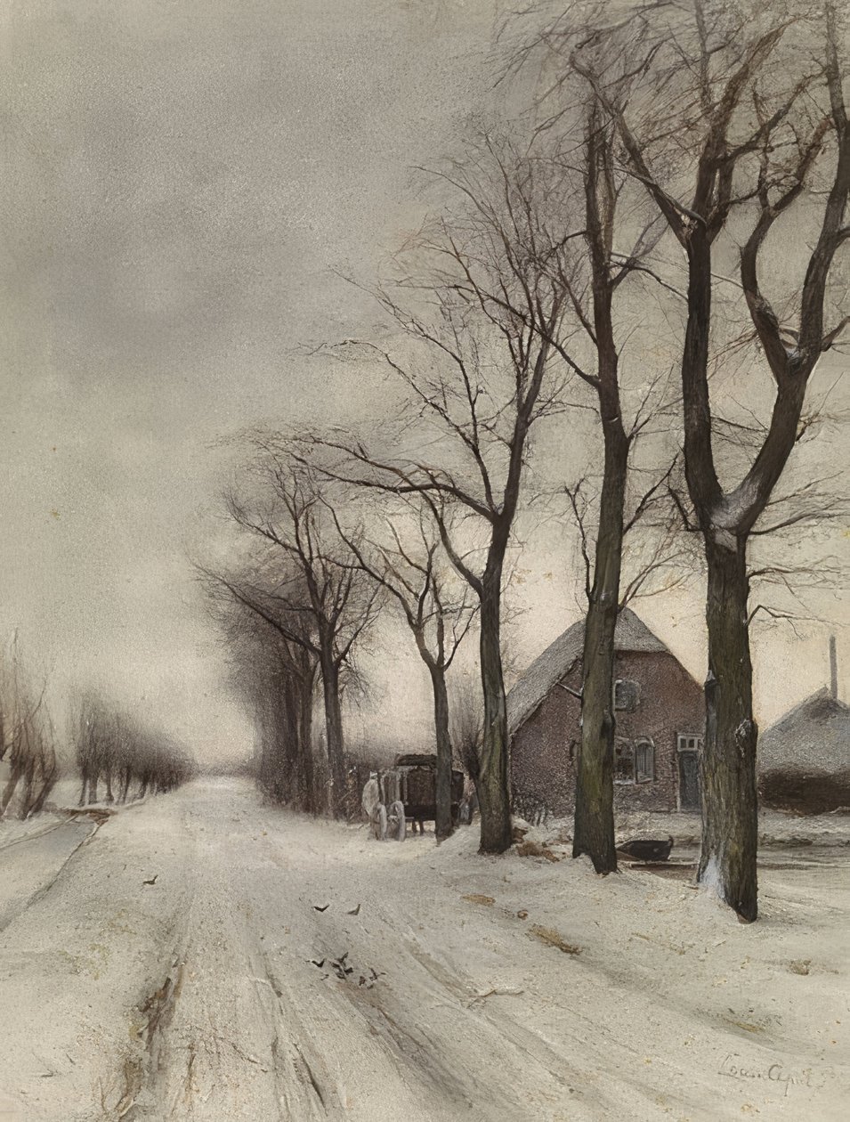 Winterlandschaft mit Bauernhof an einer Allee (talvimaisema maatilalla kadulla) tekijältä Louis Apol
