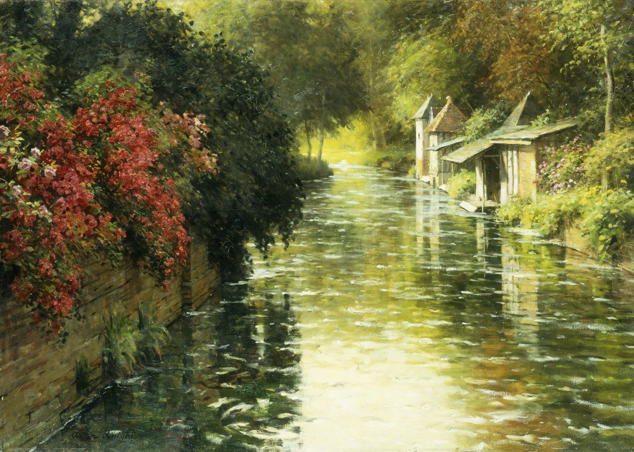 Ranskalainen jokimaisema (öljy kankaalle) tekijältä Louis Aston Knight