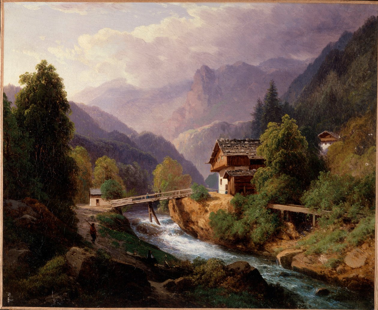 Sveitsin maisema Augustus Louis Lapiton (1803-1874) maalaus 1800-luvun yksityinen kokoelma tekijältä Louis Auguste Lapito