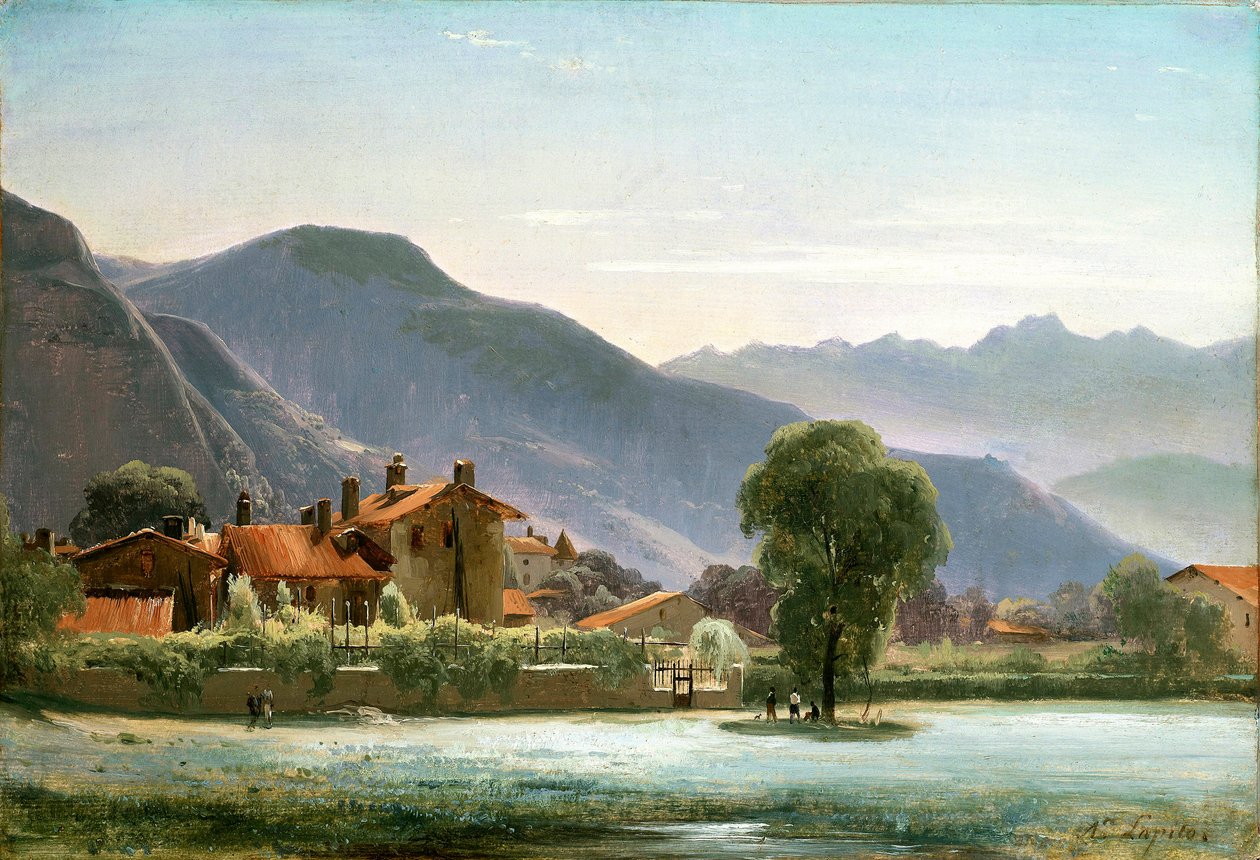 Village in the Foothills, n. 1830 (öljy paperille asetettu kankaalle) tekijältä Louis Auguste Lapito