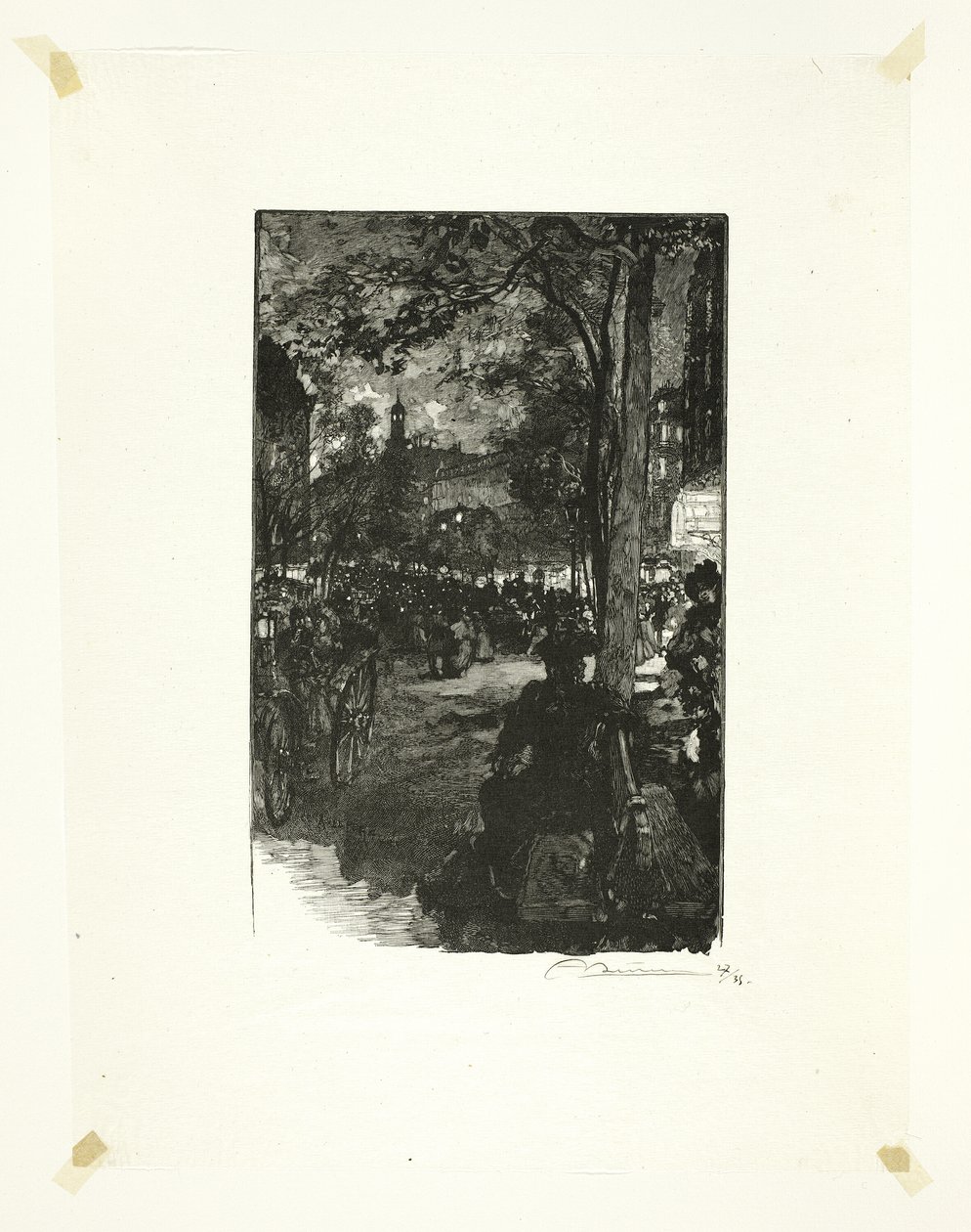 Boulevard Montmartre, ilta, levy viisitoista, Le Long de la Seine et des Boulevards -teoksesta. tekijältä Louis Auguste Lepère