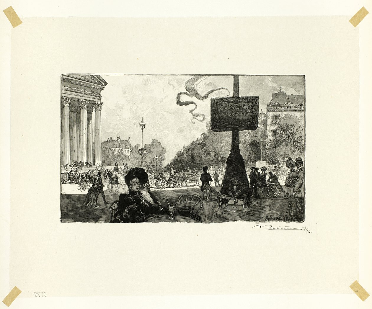 Rue Royalen kulma, levy kuudestoista Le Long de la Seine et des Boulevards -teoksesta tekijältä Louis Auguste Lepère