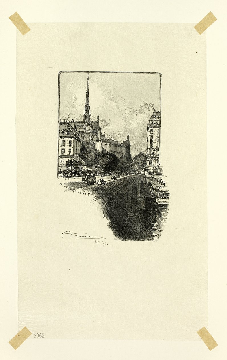 Pont Saint-Michel, levy kahdestoista teoksesta Le Long de la Seine et des Boulevards (Le Long de la Seine et des Boulevards) tekijältä Louis Auguste Lepère