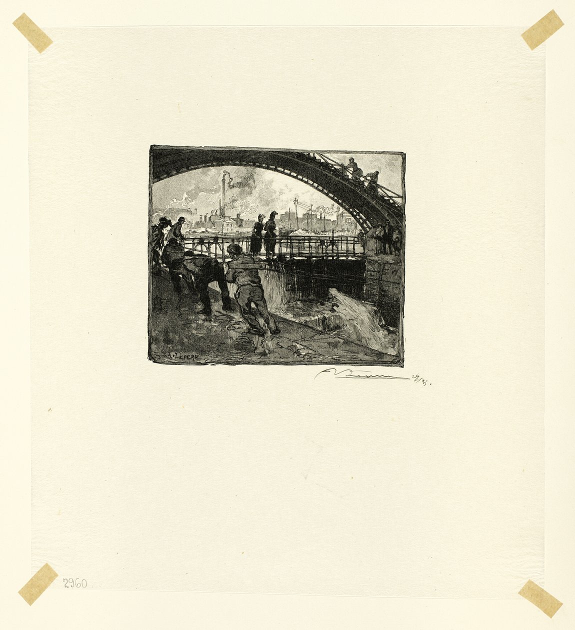 Canal Saint-Martinin sulku, kuudes levy teoksesta Le Long de la Seine et des Boulevards. tekijältä Louis Auguste Lepère