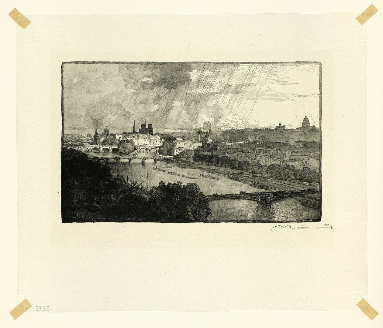 Pariisi, Pavillon de Flore -paviljongilta katsottuna, levy yksitoista teoksesta Le Long de la Seine et des Boulevards. tekijältä Louis Auguste Lepère