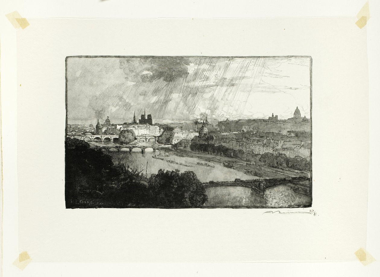 Pariisi, Pavillon de Flore -paviljongilta katsottuna, levy yksitoista teoksesta Le Long de la Seine et des Boulevards. tekijältä Louis Auguste Lepère