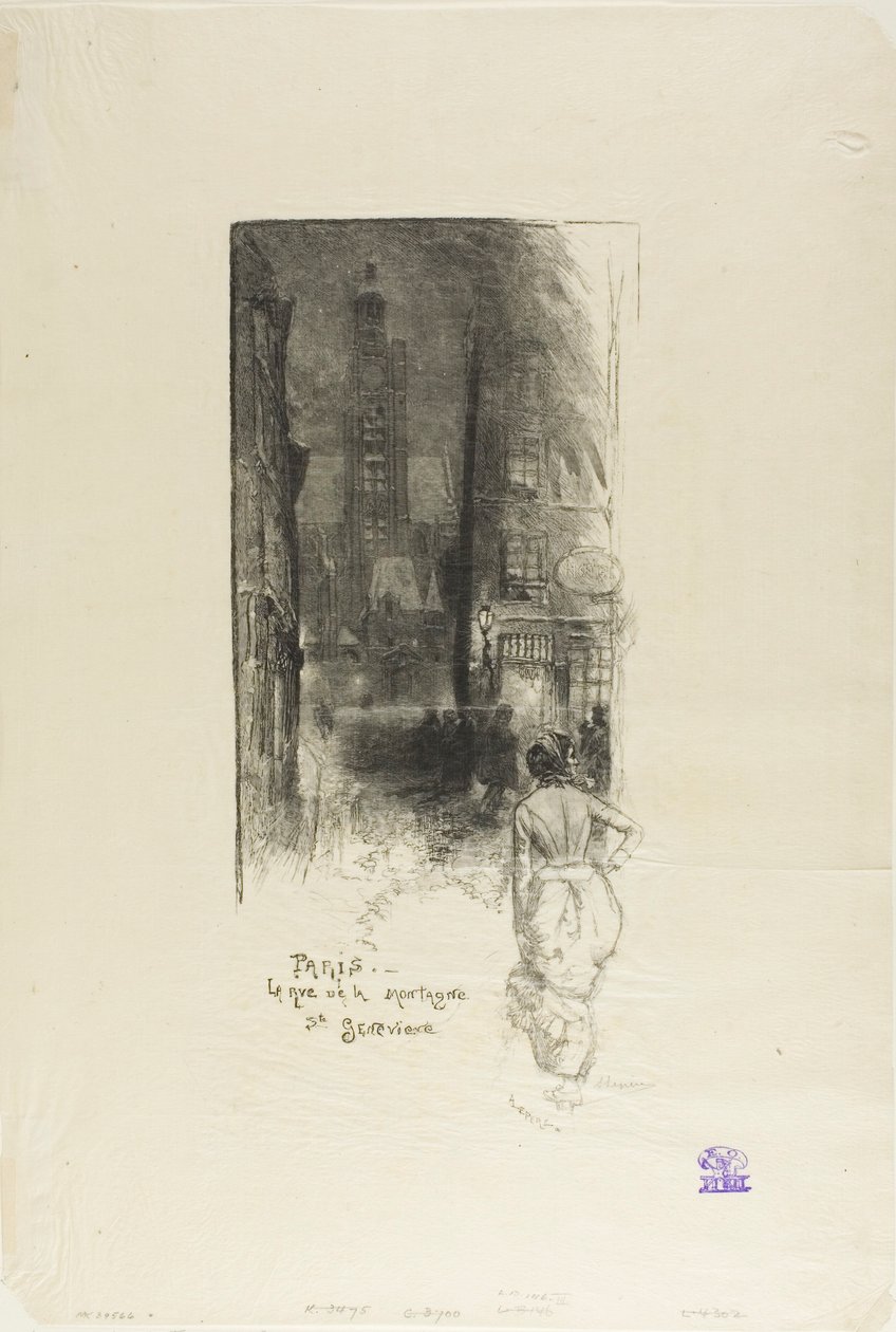 Pariisi: Rue de la Montagne-Ste-Geneviève (Rue de la Montagne-Ste-Geneviève). tekijältä Louis Auguste Lepère