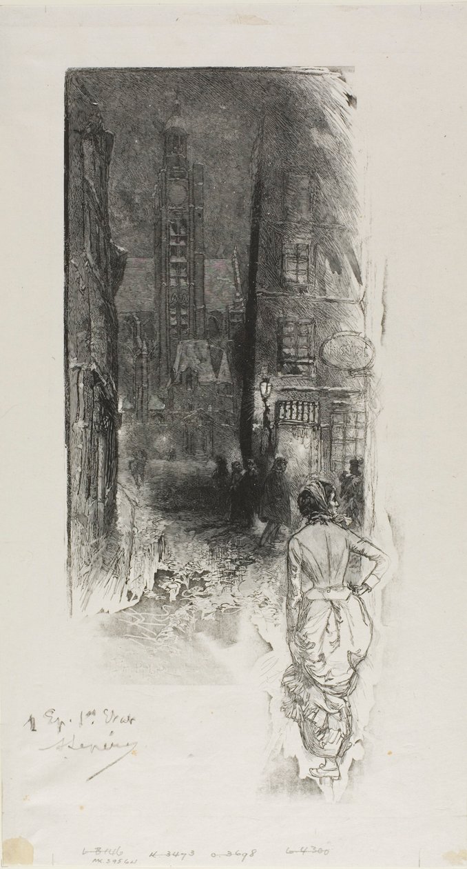Pariisi: Rue de la Montagne-Ste-Geneviève (Rue de la Montagne-Ste-Geneviève). tekijältä Louis Auguste Lepère