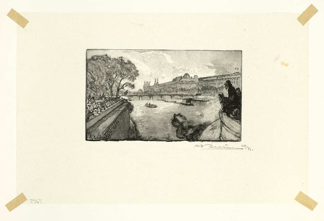 Louvre, Pont-Neufilta katsottuna, levy kolmetoista teoksesta Le Long de la Seine et des Boulevards. tekijältä Louis Auguste Lepère