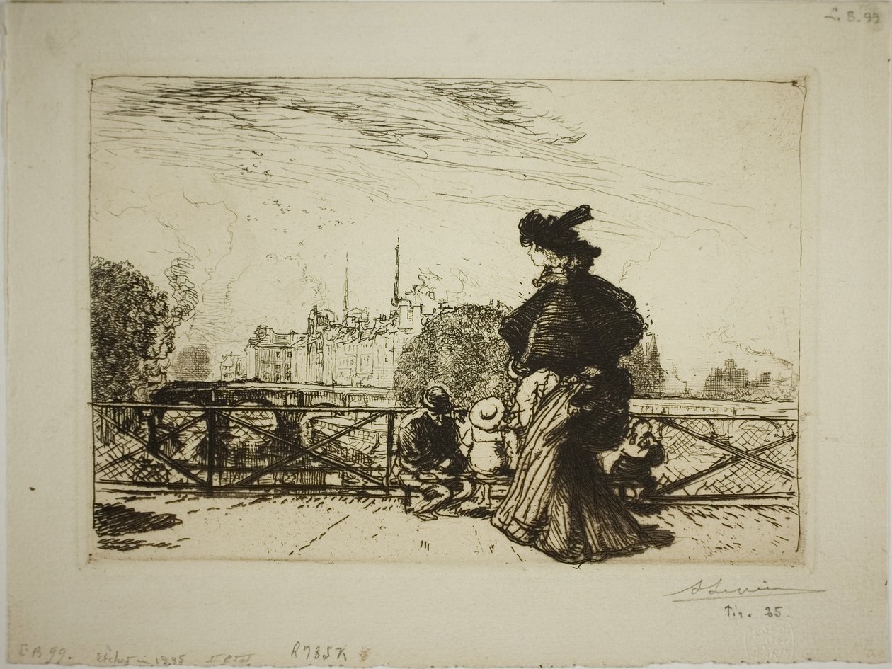 Île de la Cité Pont des Artsilta katsottuna tekijältä Louis Auguste Lepère