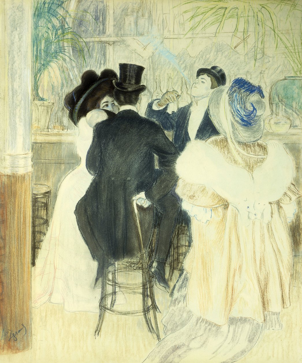 Figuurit kahvilassa (pastelli paperille) tekijältä Louis Auguste Mathieu Legrand