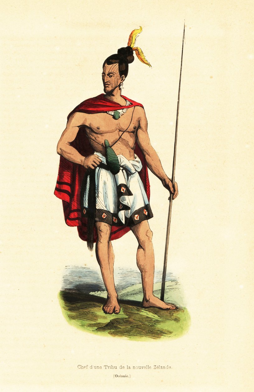 Maoripäällikkö Houa-Houassa (Uawa), Tolaga Bay, North Island, Uusi-Seelanti tekijältä Louis Auguste de (after) Sainson