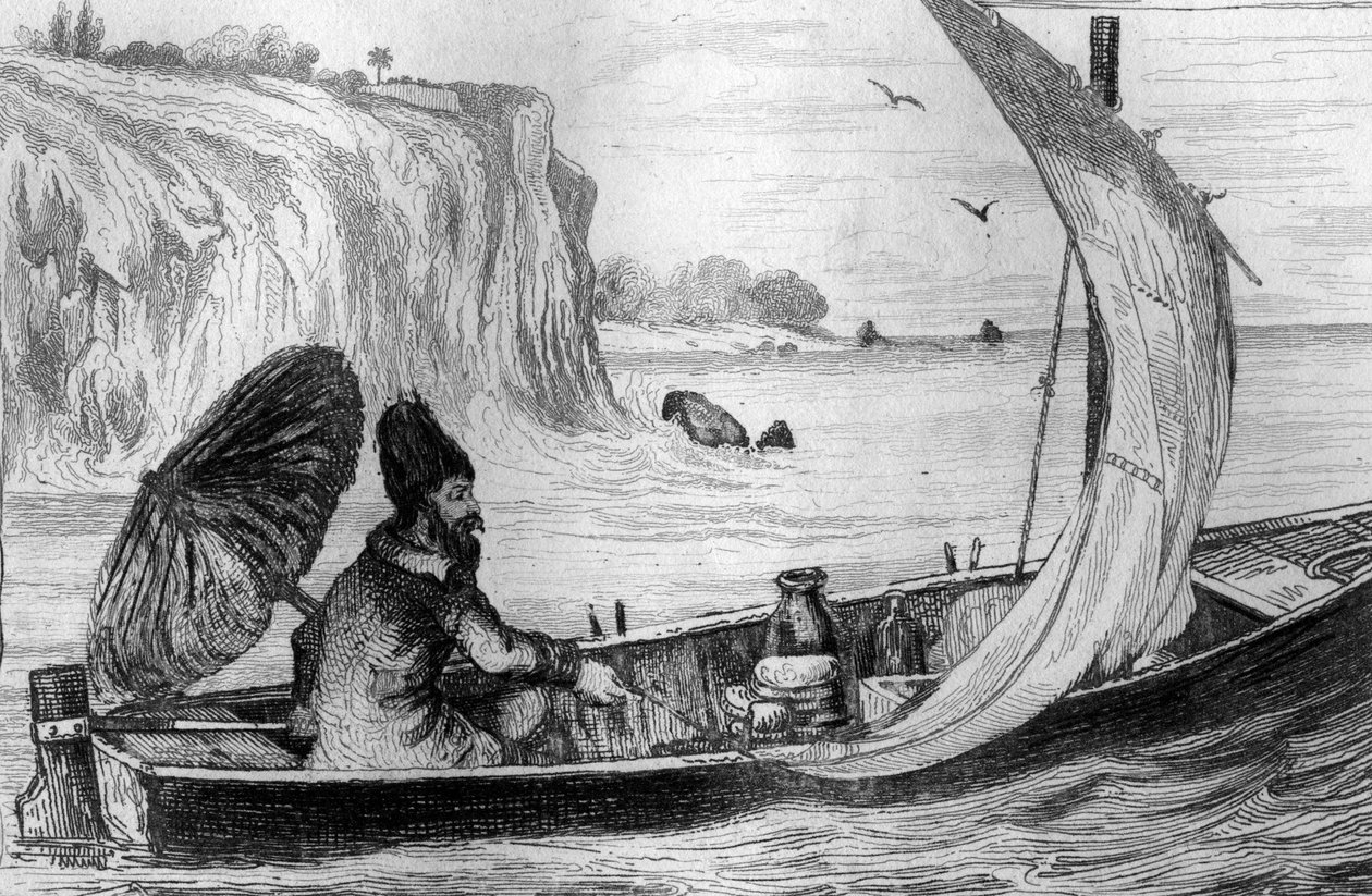 Minua ohjasi nykyinen kaiverrus M. de Sainsonin piirustuksen jälkeen Daniel Defoen kirjaan (De foe) ”Robinson Crusoe”” ranskankieliseen painokseen vuodelta 1837. tekijältä Louis Auguste de Sainson