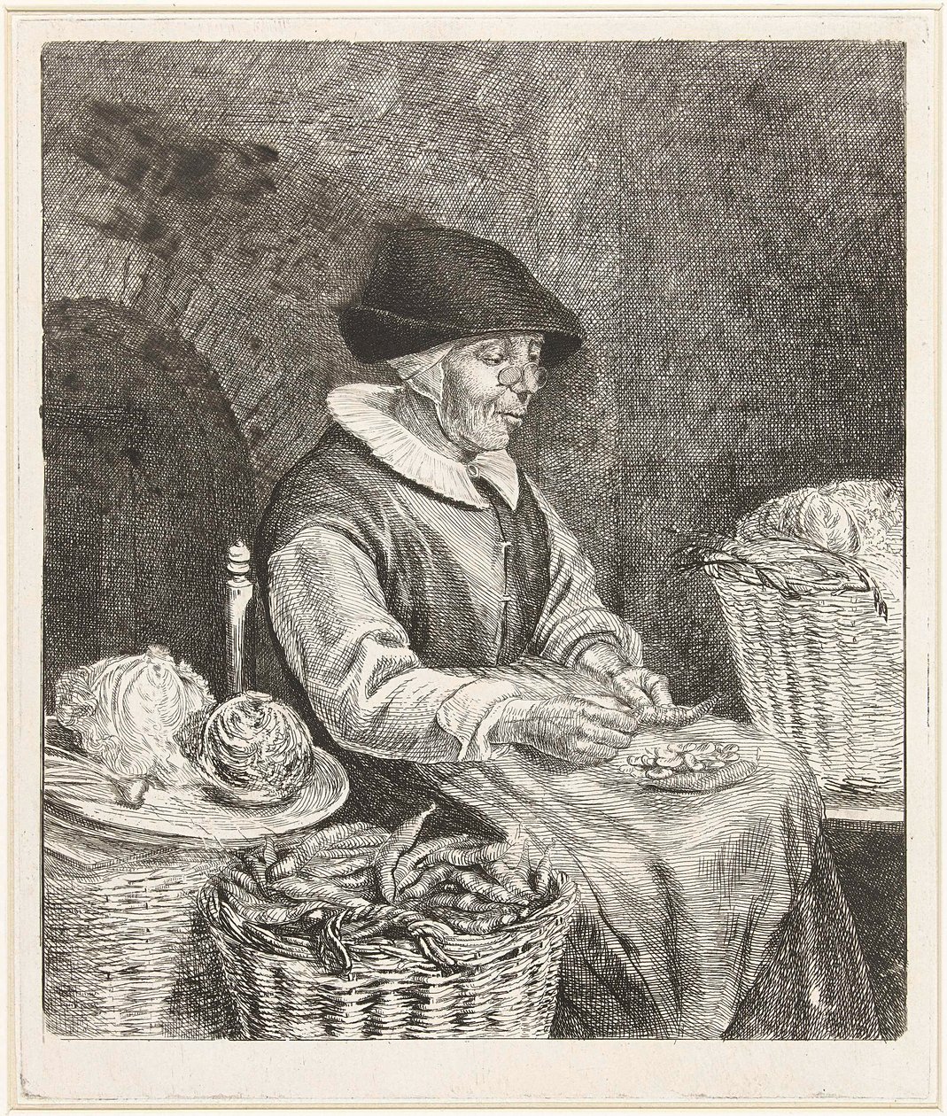 Coclers, L B, Vanha nainen kastamassa papuja (1780, Rijksmuseum Amsterdam). tekijältä Louis Bernard Coclers